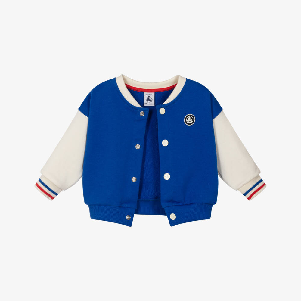Petit Bateau-Boys Blue & Ivory Colourblock Baseball Jacket | Childrensalon Outlet