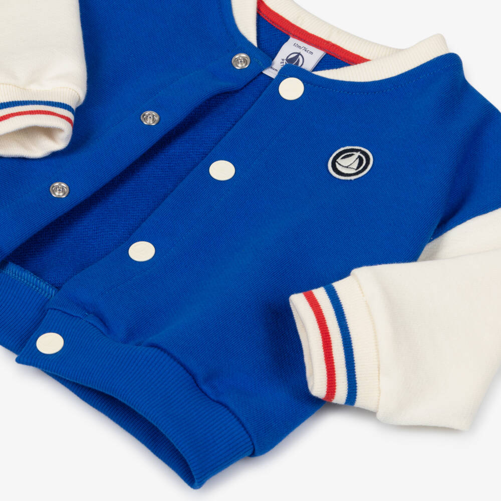 Petit Bateau-Boys Blue & Ivory Colourblock Baseball Jacket | Childrensalon Outlet