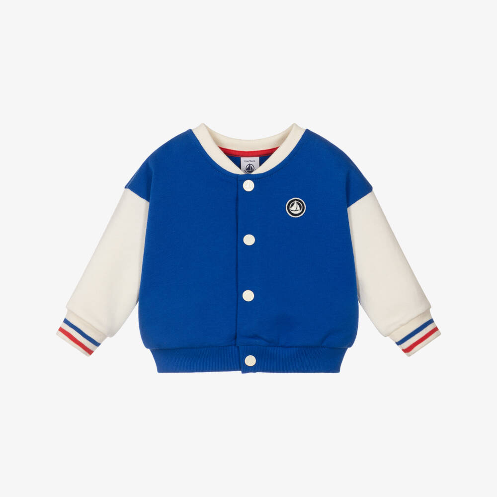Petit Bateau-Boys Blue & Ivory Colourblock Baseball Jacket | Childrensalon Outlet