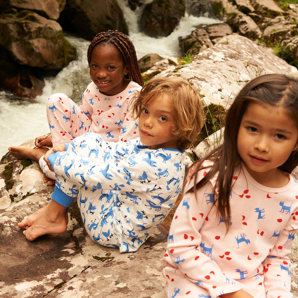 Petit Bateau-بيجاما قطن جيرسي لون أزرق وعاجي للأولاد | Childrensalon Outlet