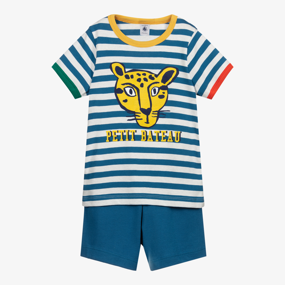 Petit Bateau - Blauer Leoaparden-Schlafanzug (J) | Childrensalon