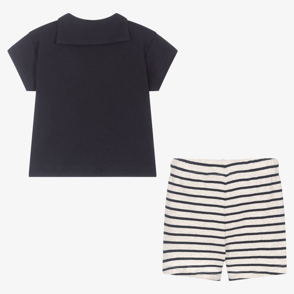 Petit Bateau-Boys Blue Organic Cotton Striped Shorts Set | Childrensalon Outlet