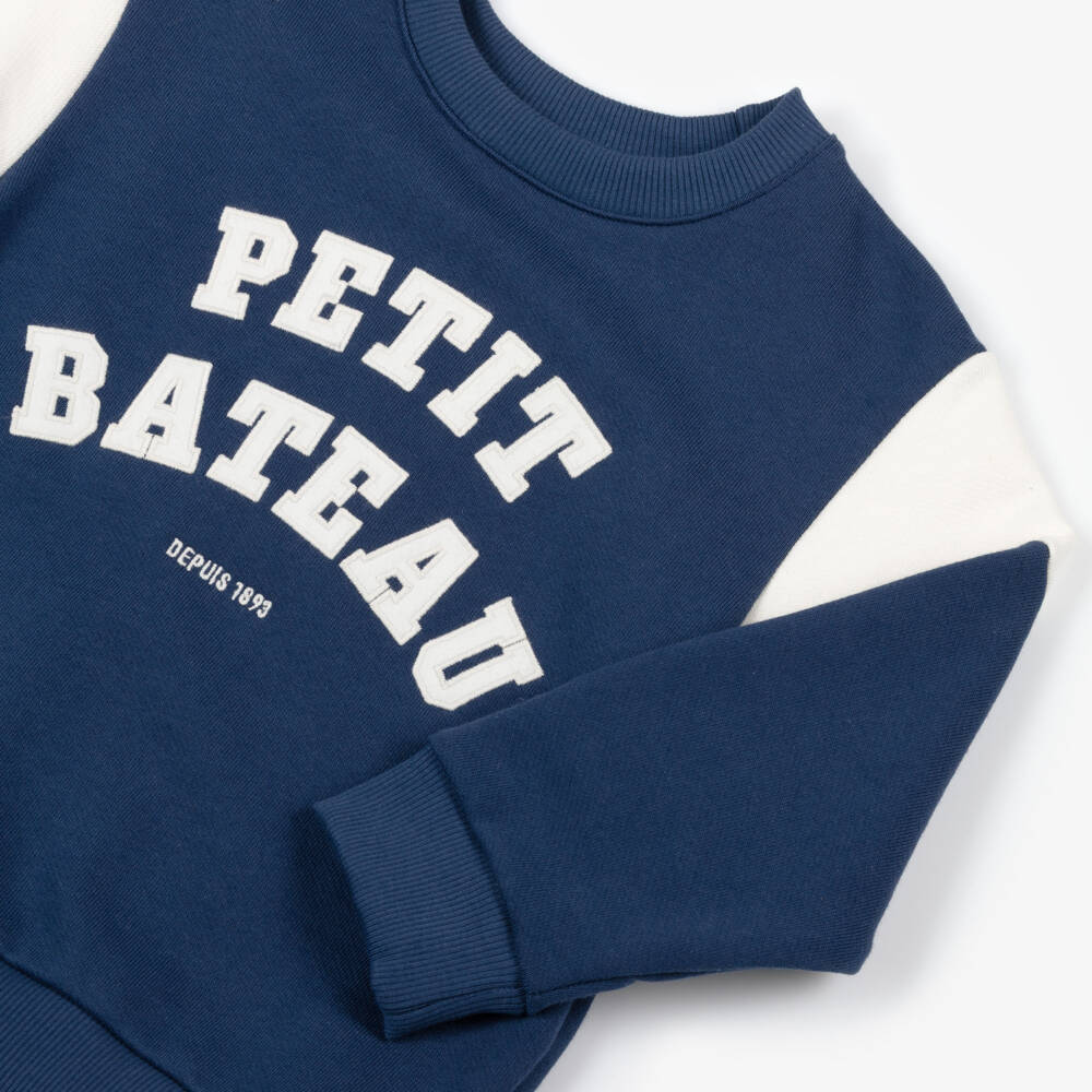 Petit Bateau-Boys Blue Organic Cotton Sweatshirt with Varsity Style Logo | Childrensalon Outlet