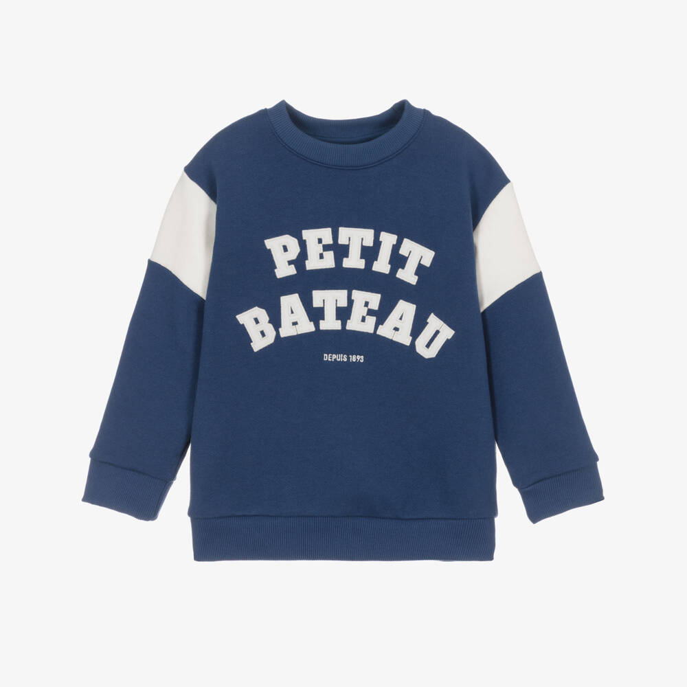 Petit Bateau-Boys Blue Organic Cotton Sweatshirt with Varsity Style Logo | Childrensalon Outlet