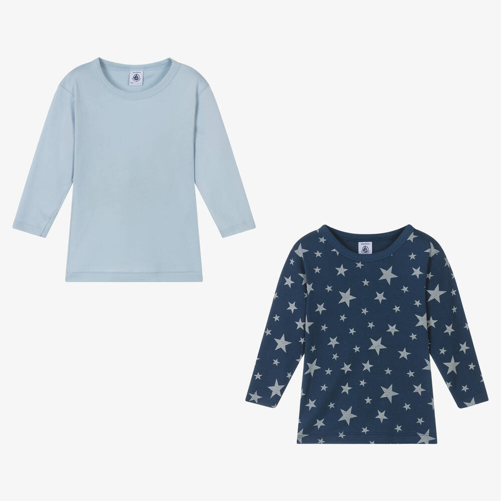 Petit Bateau - Blaue Oberteile aus Biobaumwolle für Jungen (2er-Pack) | Childrensalon