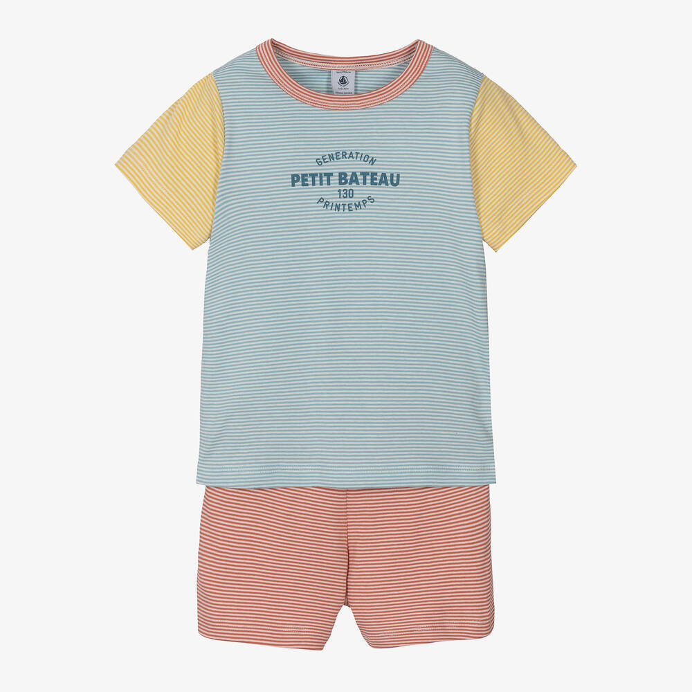 Petit Bateau - Boys Blue & Red Milleraise Stripe Pyjamas | Childrensalon
