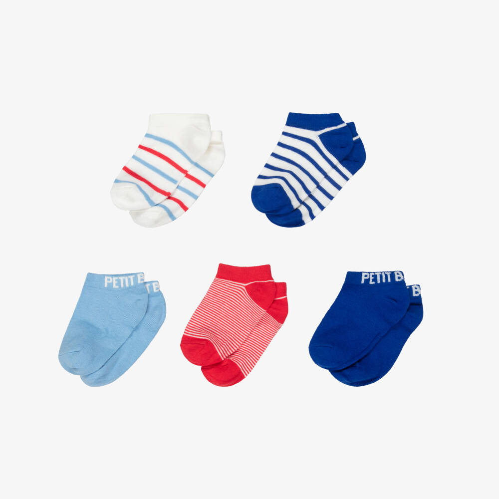Petit Bateau-Boys Blue & Red Striped Trainer Socks (5 Pack) | Childrensalon Outlet
