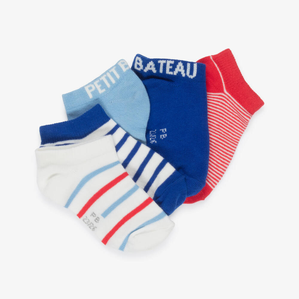 Petit Bateau-Boys Blue & Red Striped Trainer Socks (5 Pack) | Childrensalon Outlet