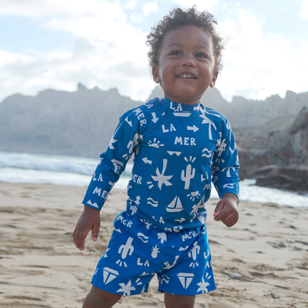 Petit Bateau-Boys Blue Seaside Graphic Swim Top (UPF 50+) | Childrensalon Outlet