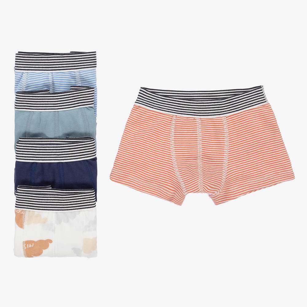Petit Bateau Boys Blue Stripe Organic Cotton Boxers 5 Pack