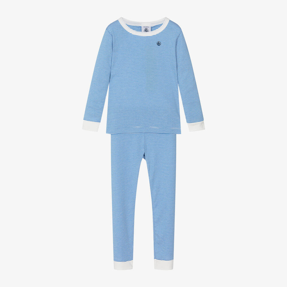 Petit Bateau Boys Blue Striped Organic Cotton Pyjamas Childrensalon Outlet