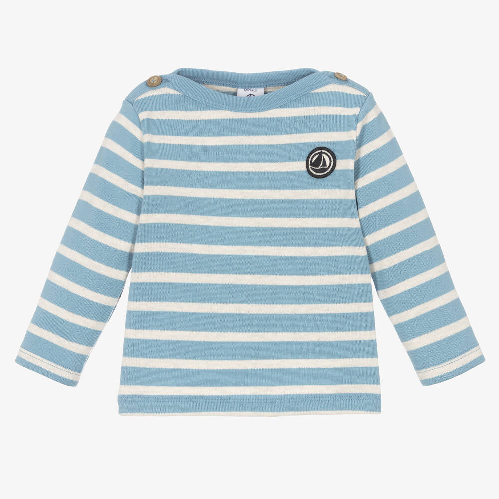 Petit Bateau - Boys Blue Striped Organic Cotton Top | Childrensalon
