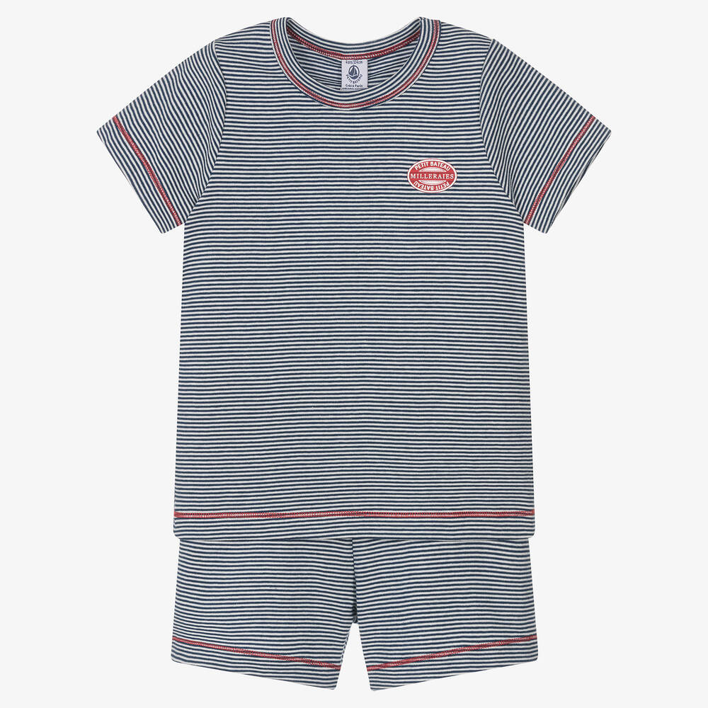 Petit Bateau - Boys Blue Striped Short Pyjamas | Childrensalon