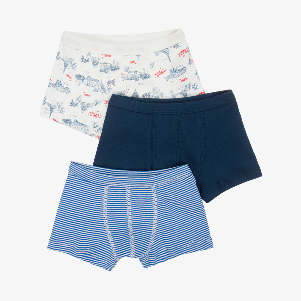 Petit Bateau-Boys Blue Trio Cotton Underwear | Childrensalon Outlet