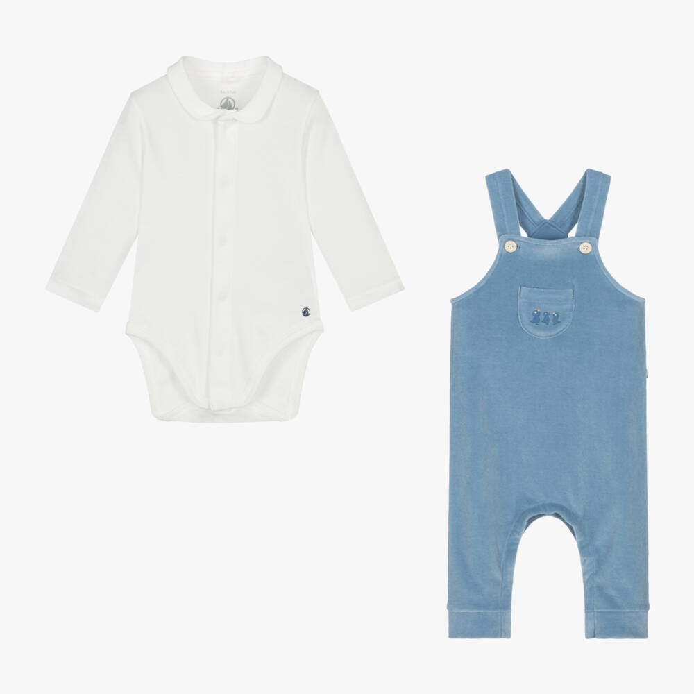 Petit Bateau-Boys Blue Velour Duckling Ensemble | Childrensalon Outlet
