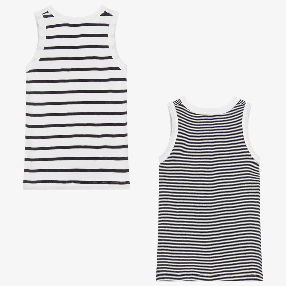 Petit Bateau-Boys Blue & White Cotton Vests (2 Pack) | Childrensalon Outlet