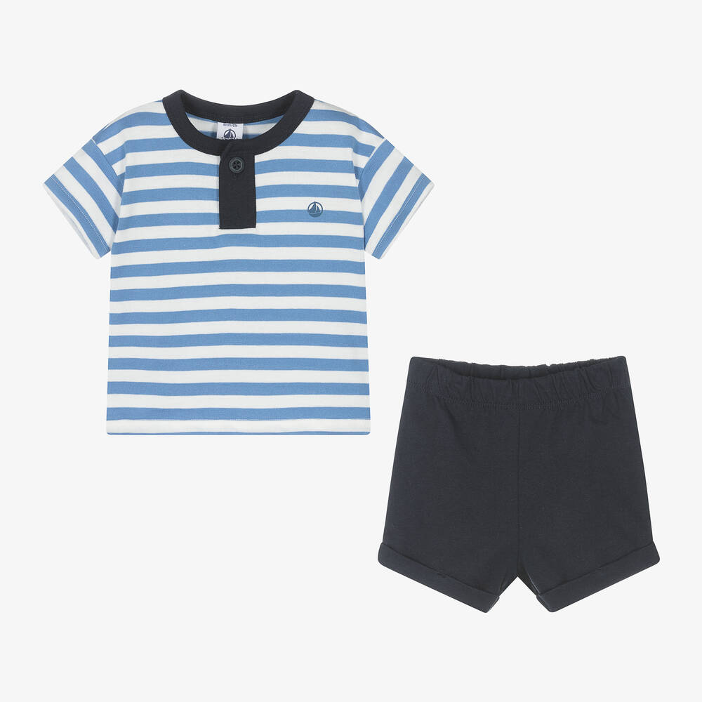 Petit Bateau-Boys Blue & White Stripe Shorts Set | Childrensalon Outlet