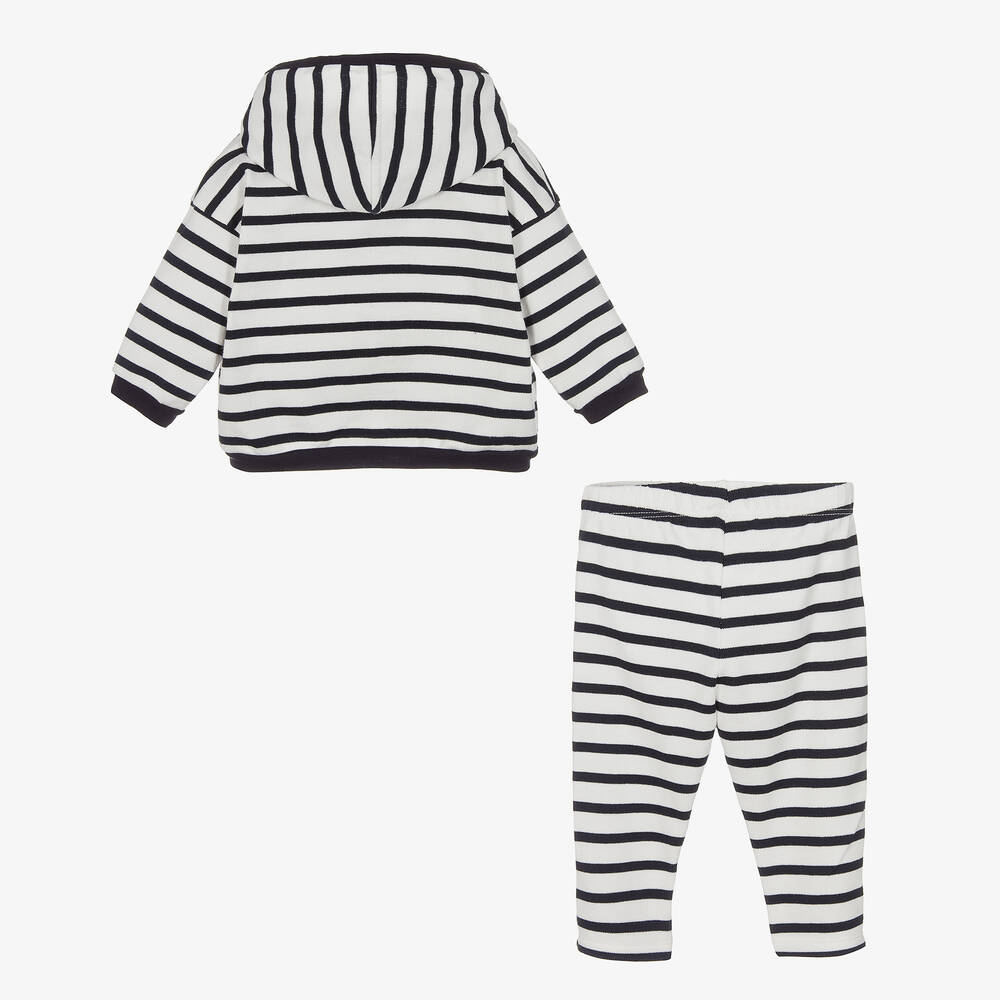 بتي باتو-طقم بنطلون قطن عضوي جيرسي مقلم لون أزرق وأبيض | Childrensalon Outlet