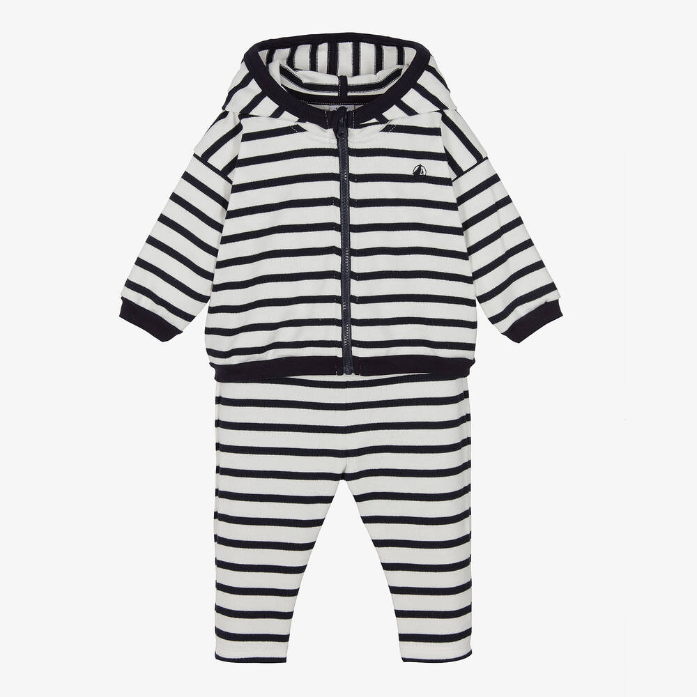 Petit Bateau-طقم بنطلون قطن عضوي جيرسي مقلم لون أزرق وأبيض | Childrensalon Outlet