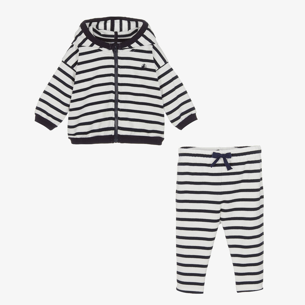 بتي باتو-طقم بنطلون قطن عضوي جيرسي مقلم لون أزرق وأبيض | Childrensalon Outlet