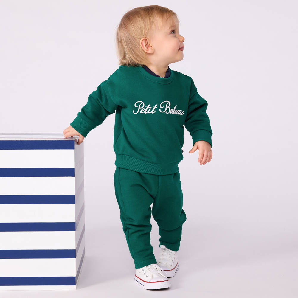 Petit Bateau-Boys Bright Green Organic Cotton Joggers | Childrensalon Outlet