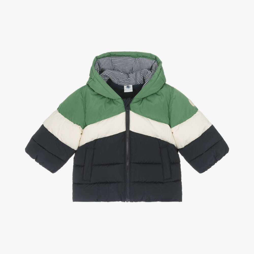 Petit Bateau-جاكيت بافر لون أخضر وأزرق للمواليد | Childrensalon Outlet