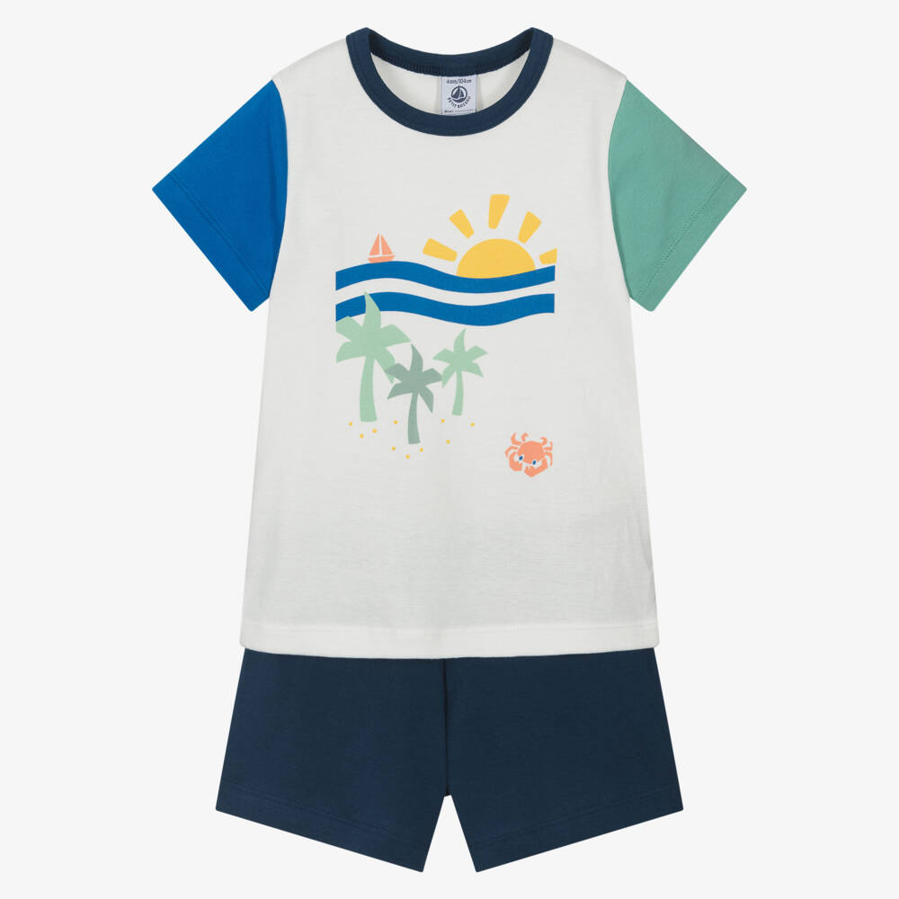 Petit Bateau-بيجامة قطنية زرقاء للأولاد | Childrensalon Outlet