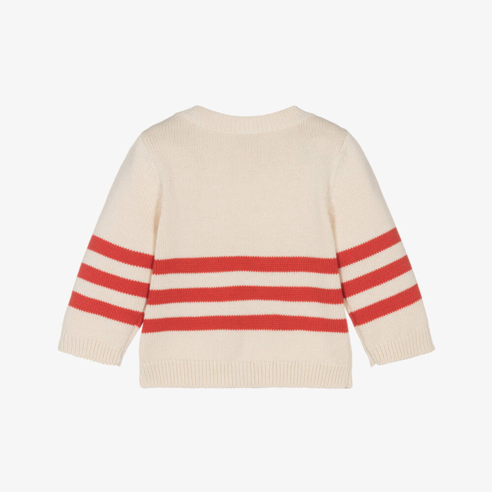 Petit Bateau-Boys Cream & Scarlet Striped Knit Pullover | Childrensalon Outlet