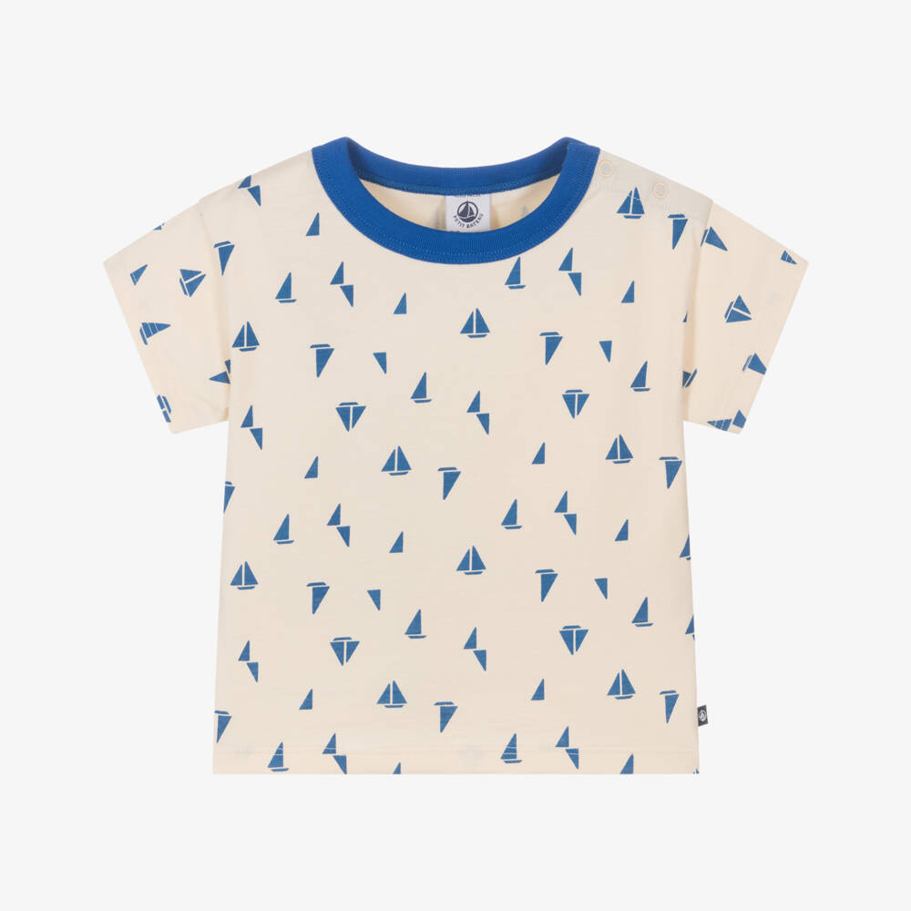Petit Bateau-Boys Creamy Sailboat Cotton Tee | Childrensalon Outlet