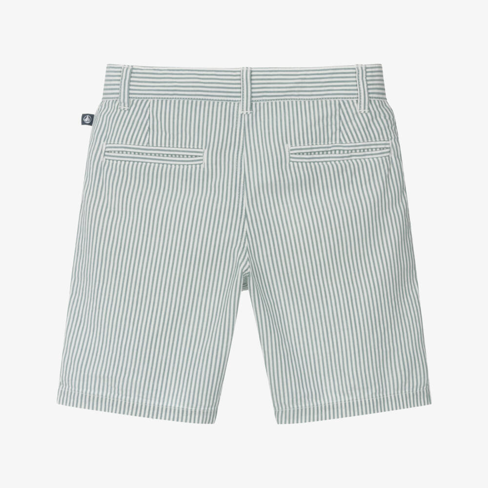 Petit Bateau-Boys Emerald Stripe Cotton Shorts | Childrensalon Outlet