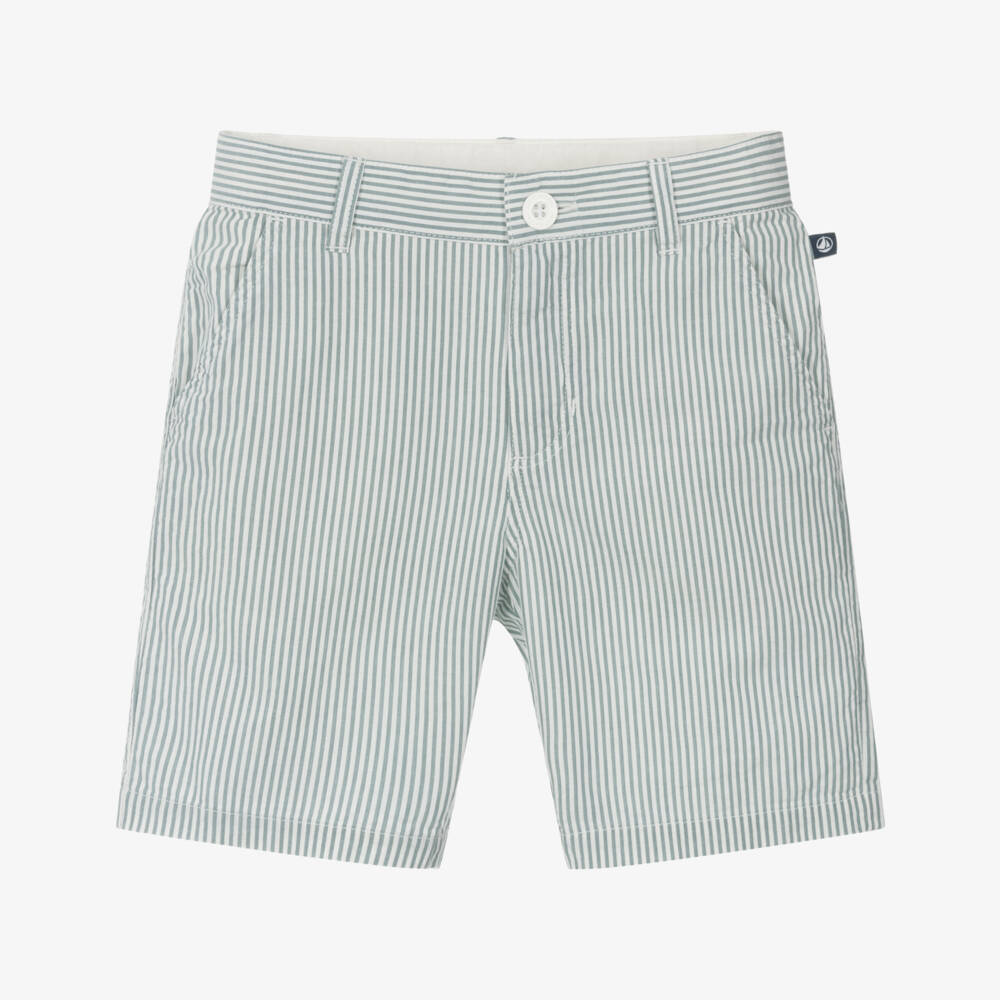 Petit Bateau-Boys Emerald Stripe Cotton Shorts | Childrensalon Outlet