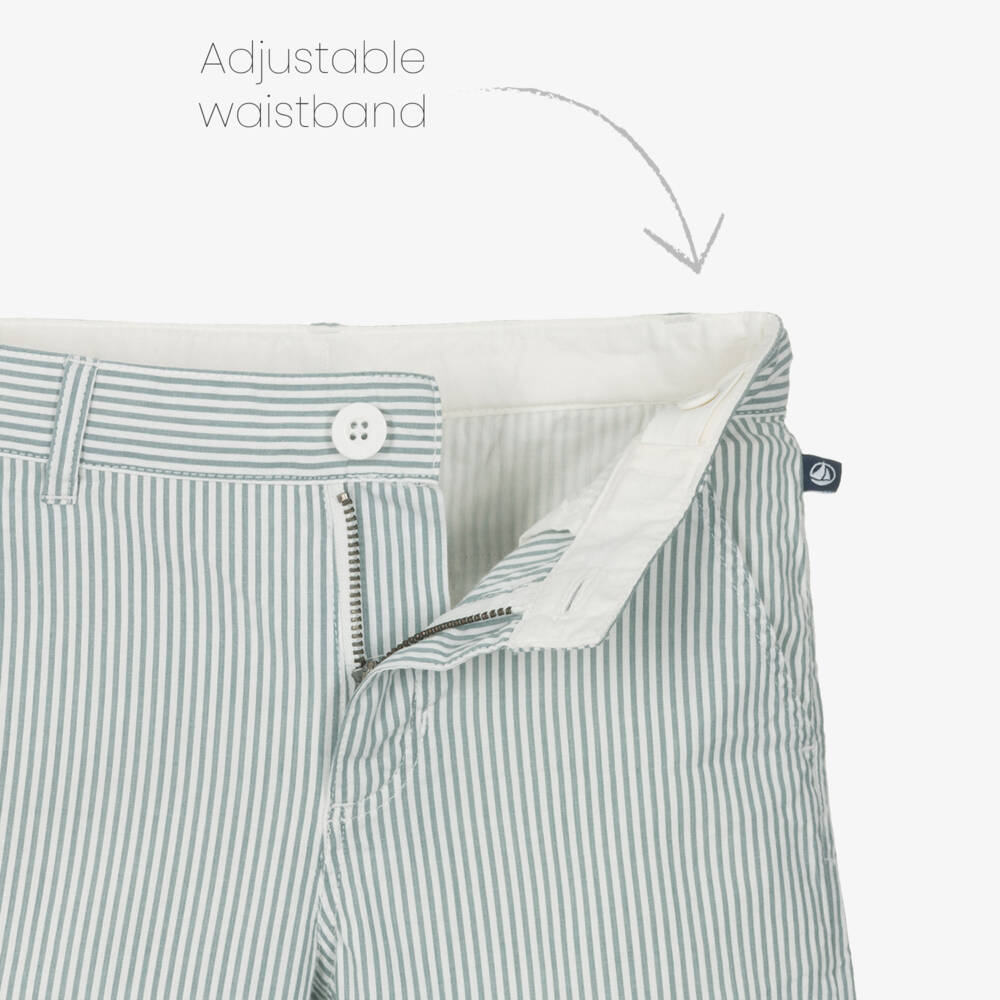 Petit Bateau-Boys Emerald Stripe Cotton Shorts | Childrensalon Outlet