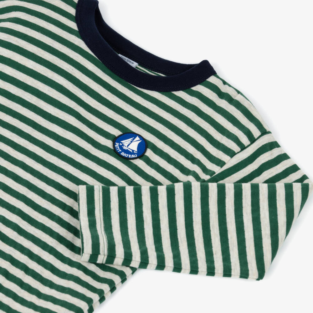 Petit Bateau-Boys Green Cotton Breton Striped Top | Childrensalon Outlet