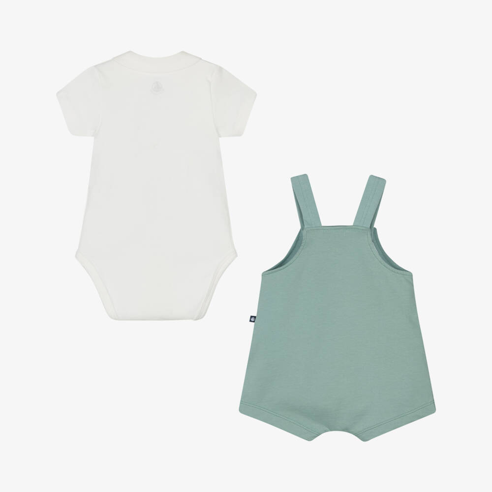 Petit Bateau-Boys Green Cotton Dungaree Ensemble | Childrensalon Outlet