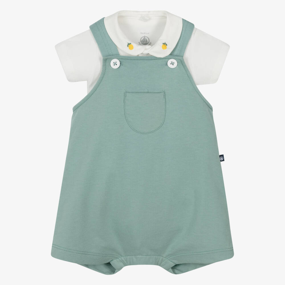 Petit Bateau-Boys Green Cotton Dungaree Ensemble | Childrensalon Outlet