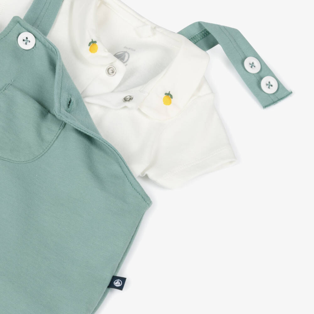 Petit Bateau-Boys Green Cotton Dungaree Ensemble | Childrensalon Outlet