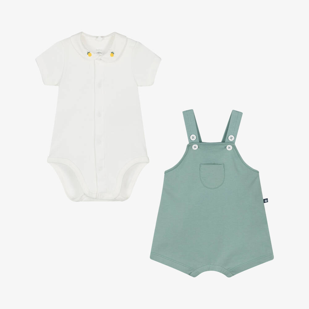 Petit Bateau-Boys Green Cotton Dungaree Ensemble | Childrensalon Outlet
