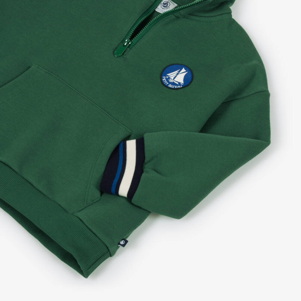 Petit Bateau-Boys Green Cotton Quarter-Zip Sweatshirt | Childrensalon Outlet