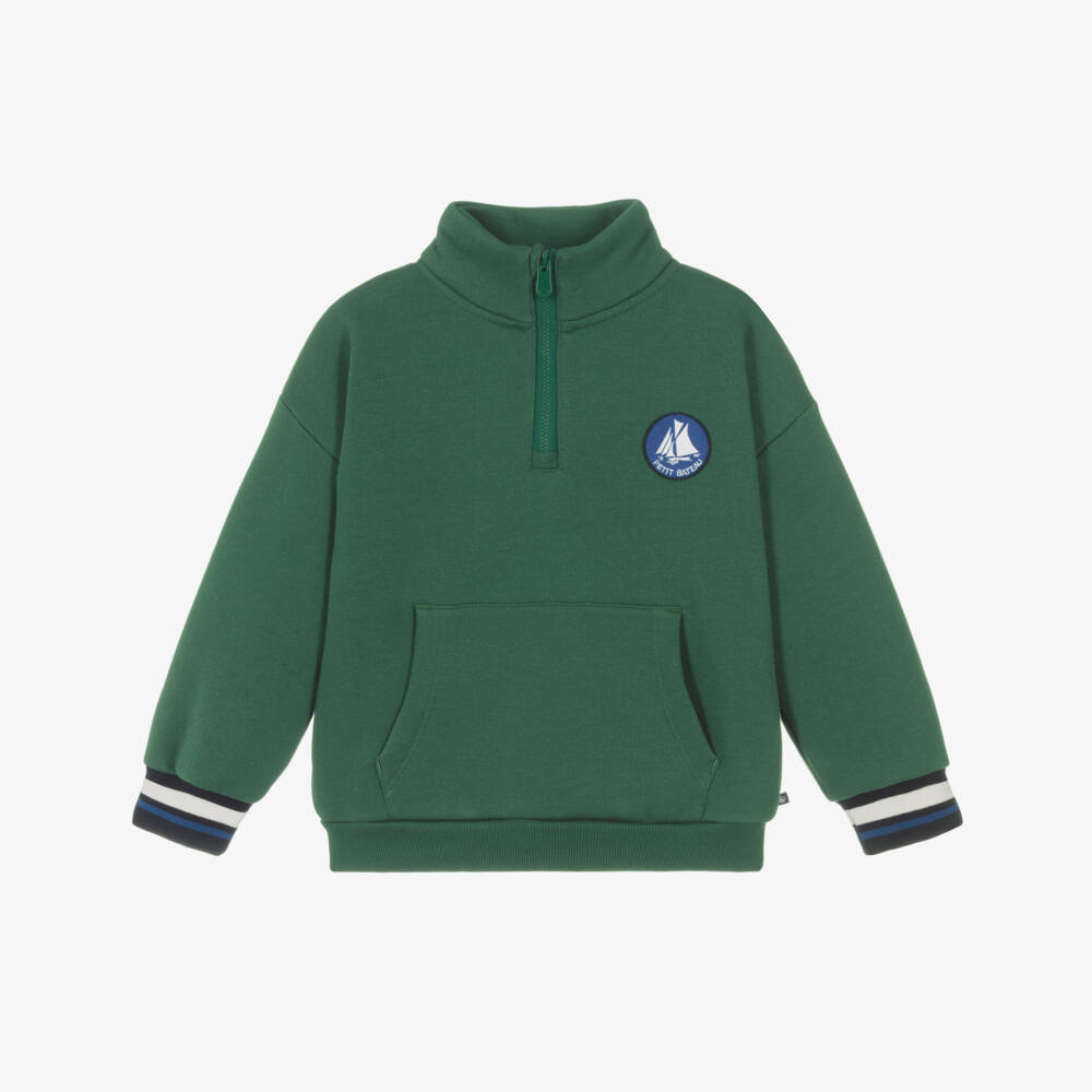 Petit Bateau-Boys Green Cotton Quarter-Zip Sweatshirt | Childrensalon Outlet