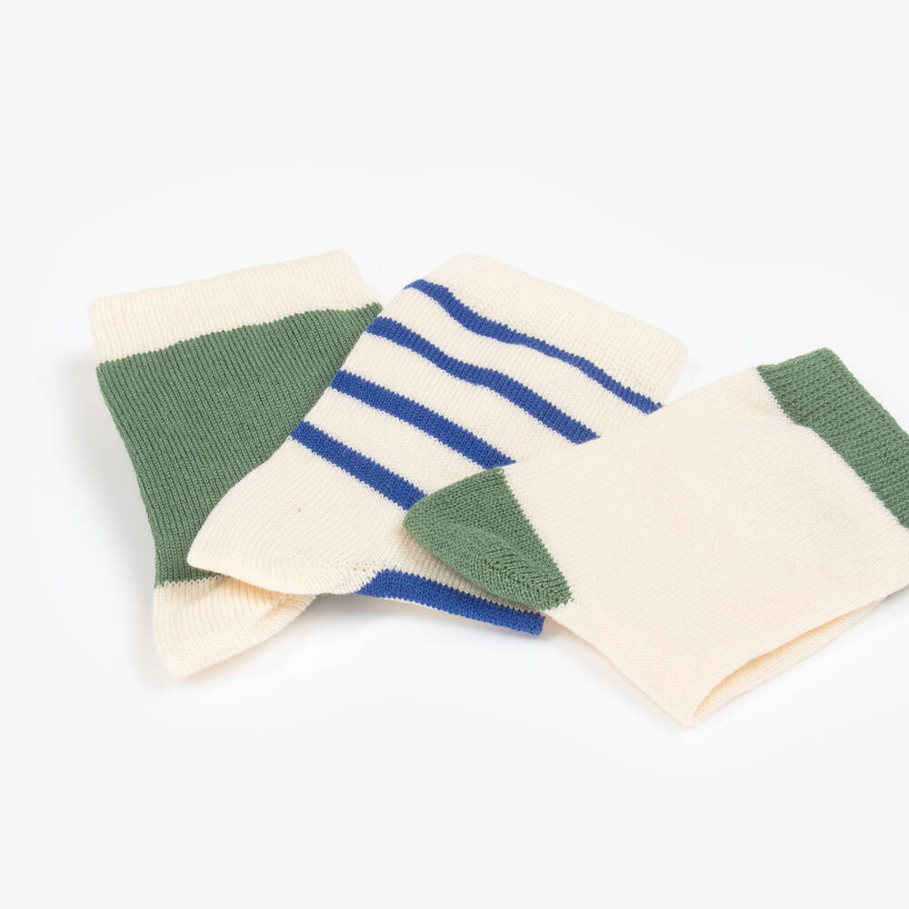 Petit Bateau-Boys Green & Ivory Knit Socks Trio | Childrensalon Outlet