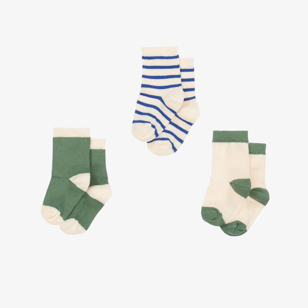 Petit Bateau-Boys Green & Ivory Knit Socks Trio | Childrensalon Outlet