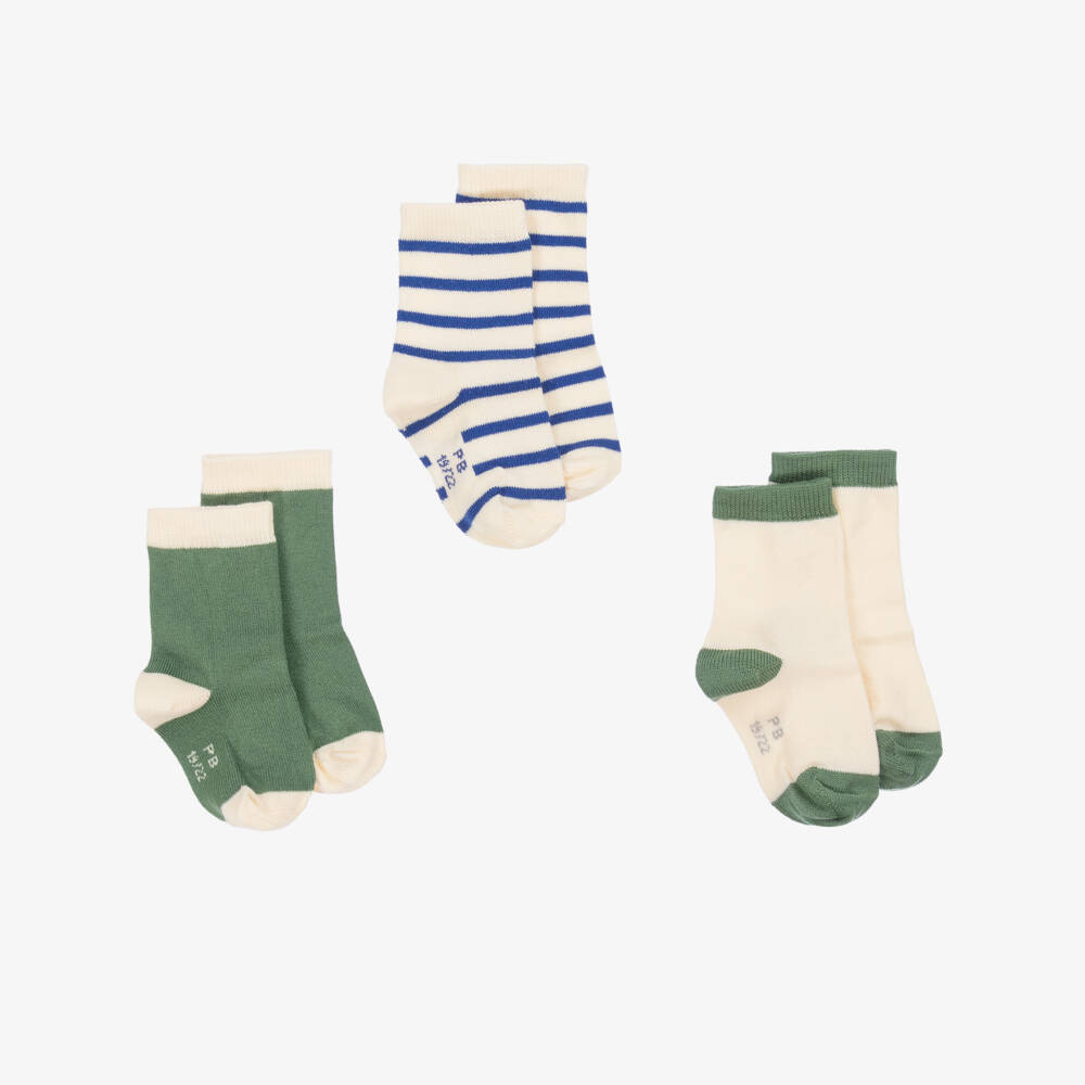 Petit Bateau-Boys Green & Ivory Knit Socks Trio | Childrensalon Outlet