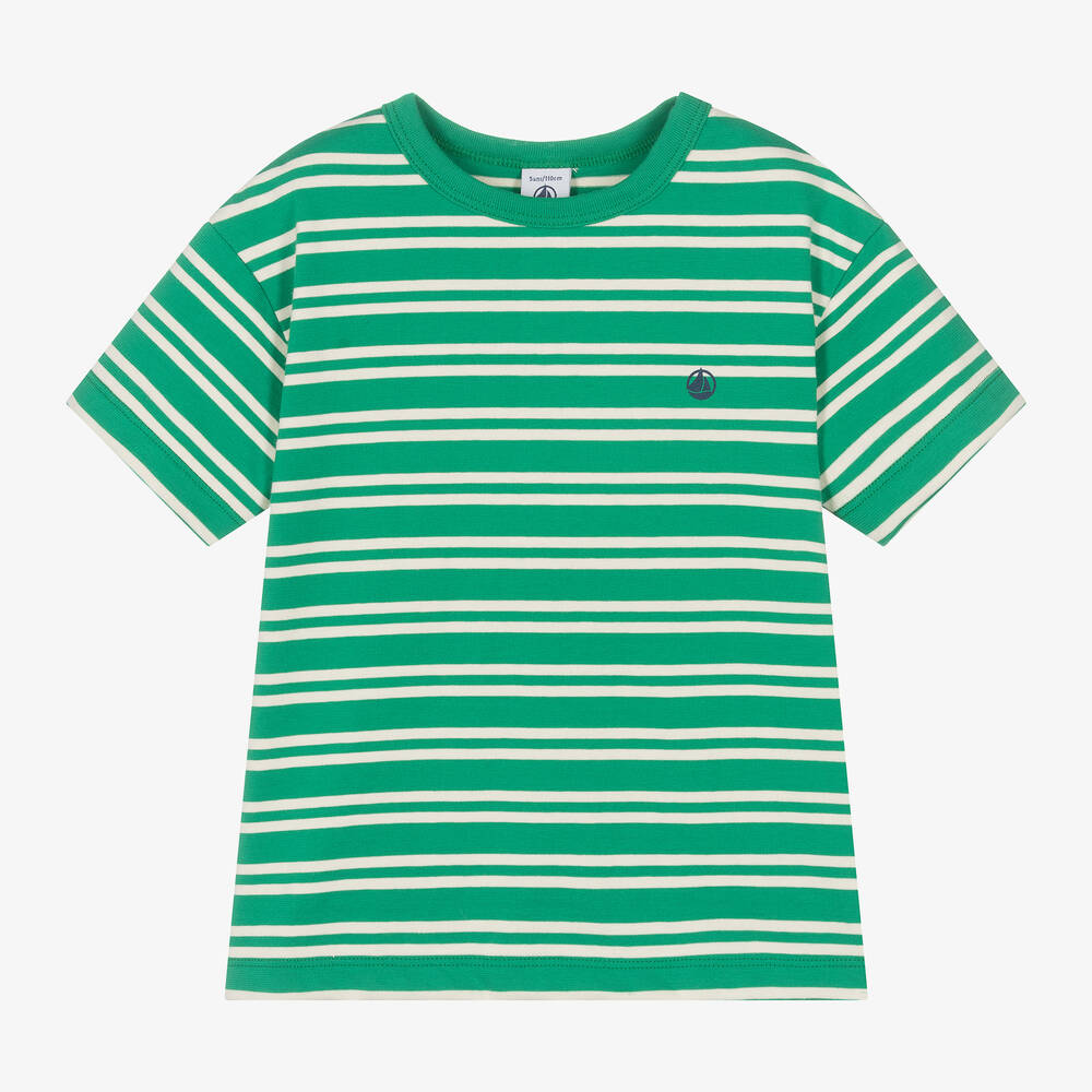 Petit Bateau-Boys Green Organic Cotton Stripe T-Shirt | Childrensalon Outlet