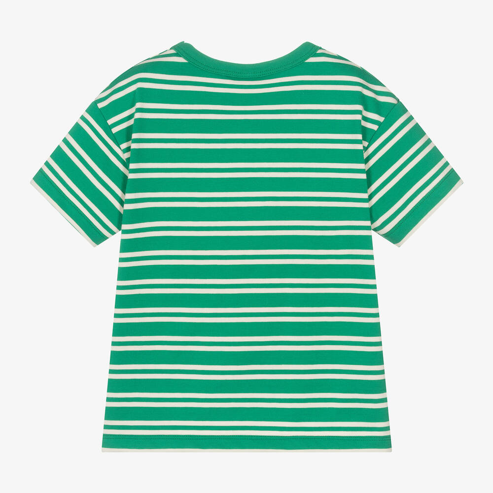 Petit Bateau-Boys Green Organic Cotton Stripe T-Shirt | Childrensalon Outlet