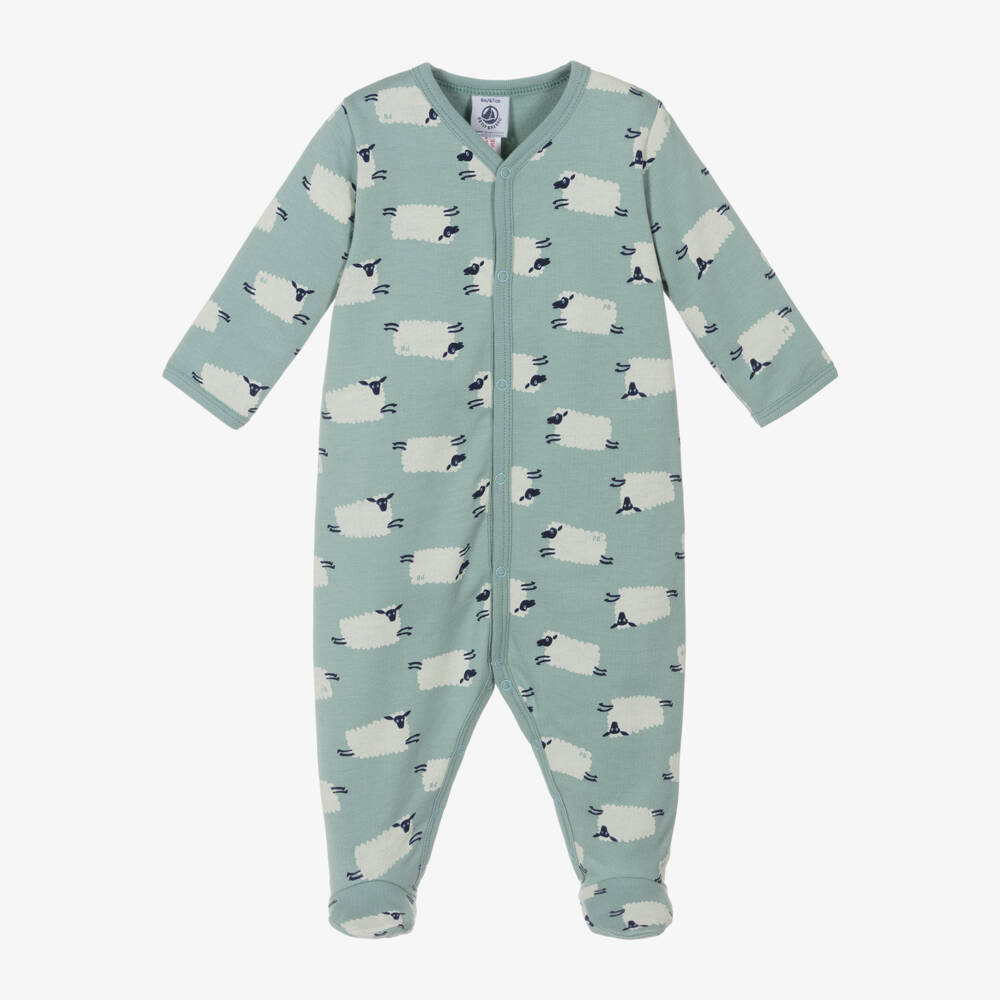 Petit Bateau-Boys Green Organic Sheep Babygrow | Childrensalon Outlet