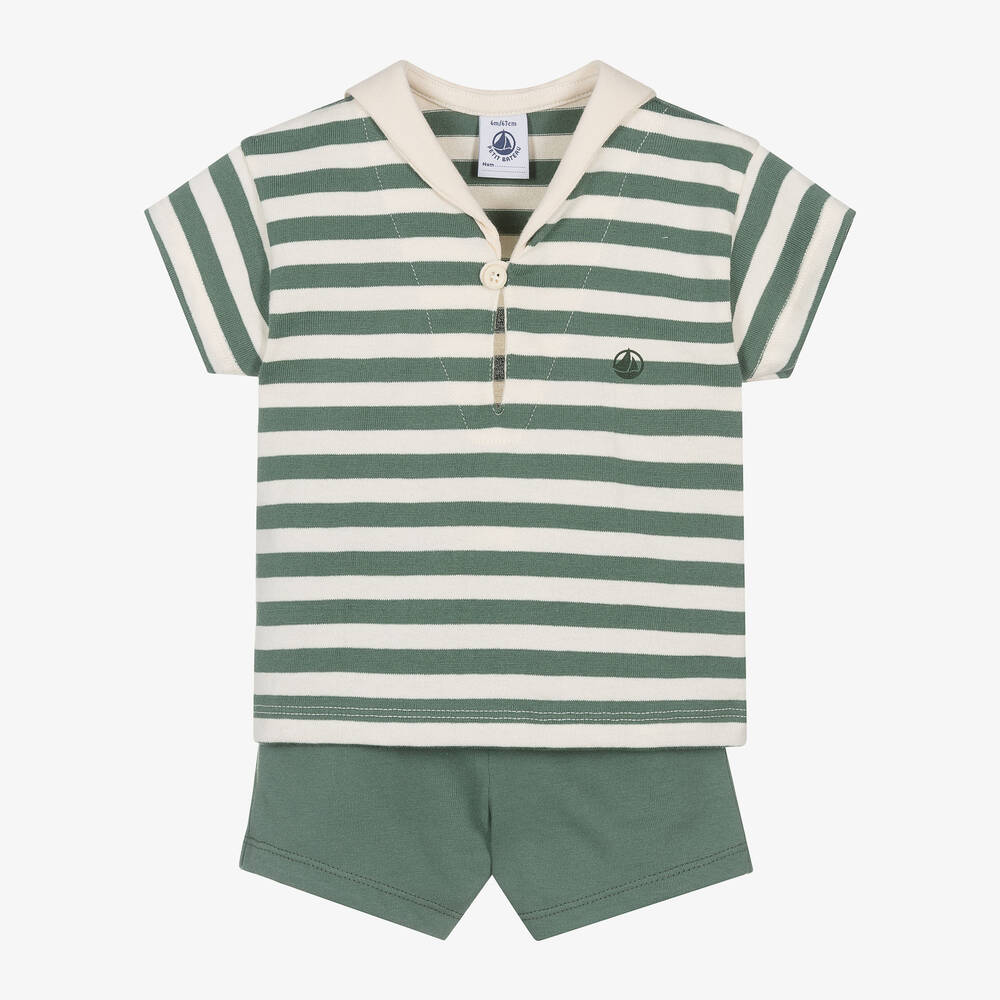 Petit Bateau-Boys Green Stripe Sailor Shorts Set | Childrensalon Outlet