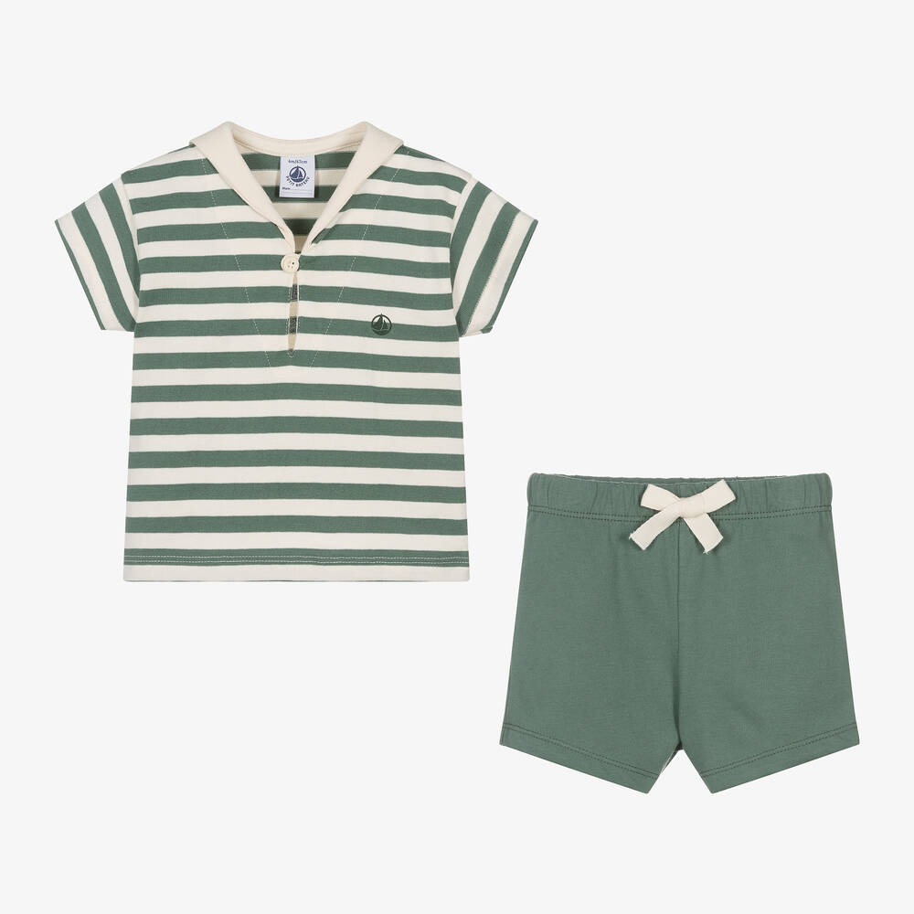 Petit Bateau-Boys Green Stripe Sailor Shorts Set | Childrensalon Outlet