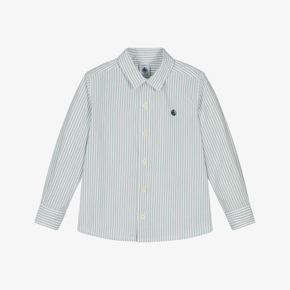 Petit Bateau-قميص قطني مخطط أخضر للأولاد | Childrensalon Outlet