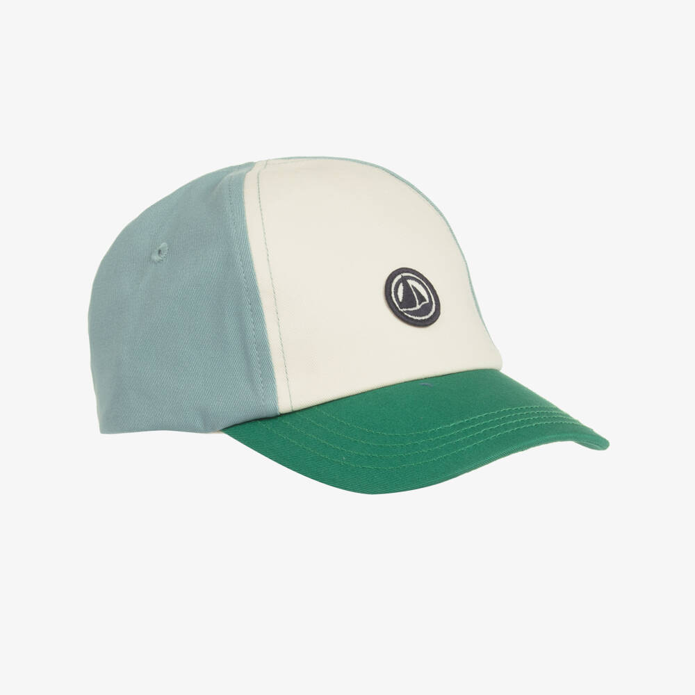 Petit Bateau-Boys Green Tonal Panel Cotton Cap | Childrensalon Outlet