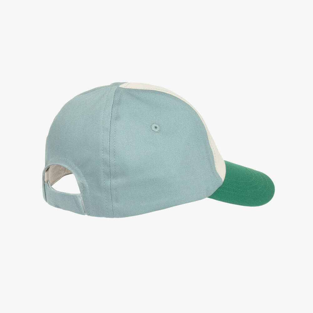 Petit Bateau-Boys Green Tonal Panel Cotton Cap | Childrensalon Outlet